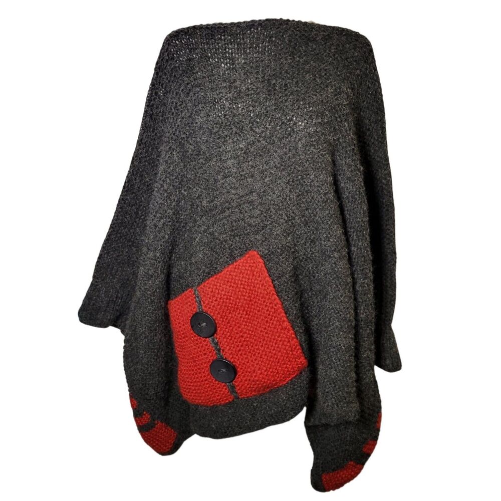 Oversized Knit Tunic Sweater Charcoal Red OS Boho Dark Cottagecore Goblincore
